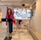 La directora general del SEF, Pilar Valero, durante la rueda de prensa de esta mañana.