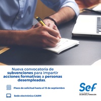 Nueva convocatoria de subvenciones para impartir acciones formativas a personas desempleadas