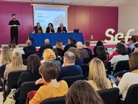 La directora del SEF, Pilar Valero, durante la inauguración de la jornada ' Responsabilidad social de las empresas y la colaboración con los Centros Especiales de Empleo' 