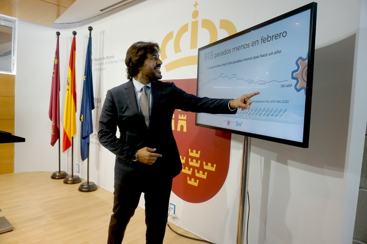 El consejero de Empleo, Investigación y Universidades, Miguel Motas, valoró hoy la reducción del paro en la Región de Murcia (2)